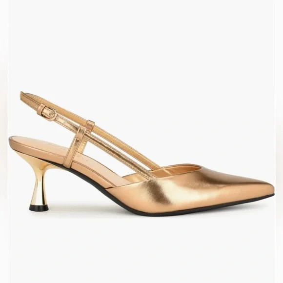 Nine West Rowen Pointed Toe Slingback Heel Bronze Gold Kitten Formal Evening 8.5 - Picture 2 of 7